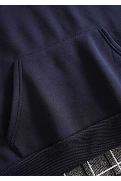 Relax family xf Men's Thick Navy Blue Hooded Three Thread Sweatshirt Hoodie Cotton