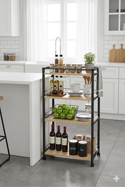 tridihome Çok Amaçlı Tekerlekli Raf Sehpası Mutfak Banyo Salon İçin Düzenleyici Metal Ahşap