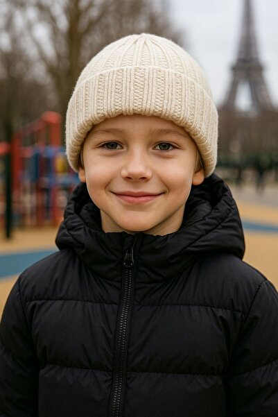 BALIENTE Beretă pentru băiat din lână ecru material reiat 7-12 ani