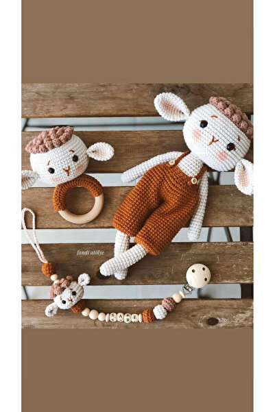 NEVAMATÖLYE El Yapımı Amigurumi Yeni Doğan Oyuncak Seti / Bebek Hediye Seti Kuzucuk