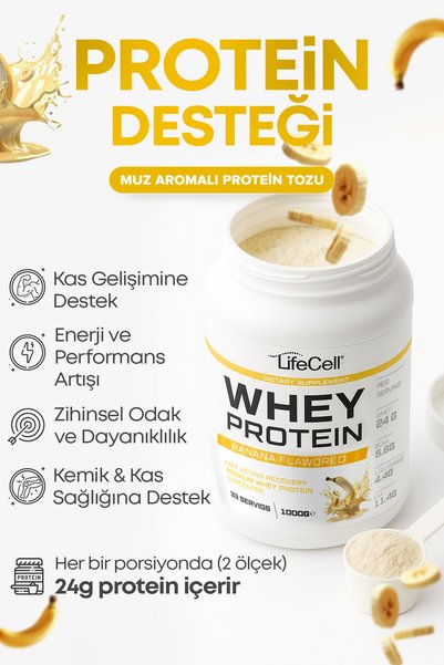 Lifecell WHEY PROTEİN TOZU | MUZ AROMALI | 33 SERVİS - 1000g