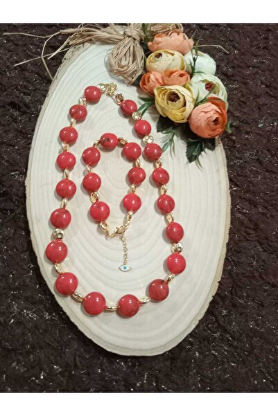 golden takış طقم قلادة وسوار أحمر اللون