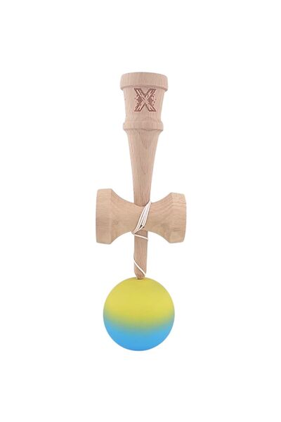 Flippy Kendama X Original, Professional, Flippy, Wooden, Rubber Grip, 18 cm, Yellow/Blue