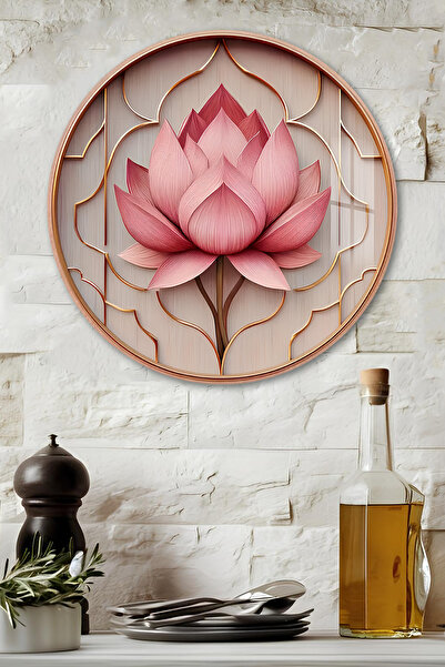 kutuTR 3D Görünümlü Temperli Cam Tablo – Lotus Çiçeği Duvar Süsü UV Baskı 33x...