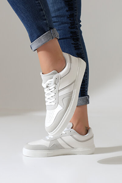 Encool Tenis de damă alb gri |   Pantofi de zi cu zi confortabili cu talpă plată pentru sport și mers