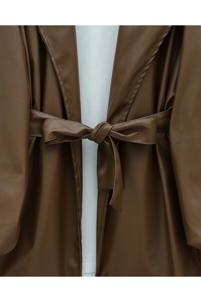 Modamorfo Balloon Sleeve Belted Leather Jacket - Tan
