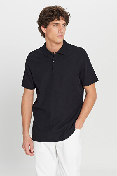 AC&Co / Altınyıldız Classics Чоловічий чорний 100% бавовняний Slim Fit вузький крій поло з жакардовим трикотажем