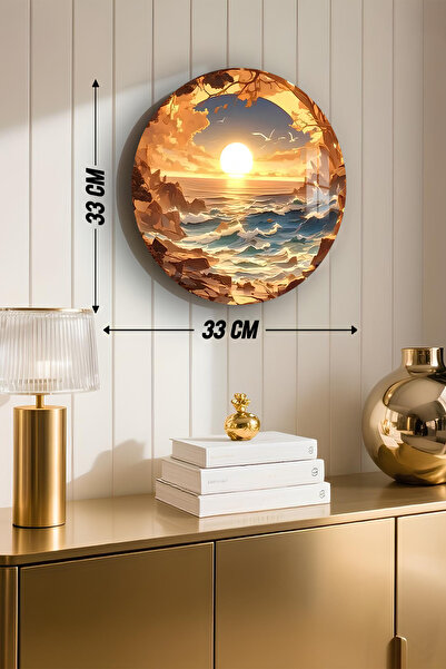 kutuTR 3D Görünümlü Temperli Cam Tablo – Gün Batımı ve Dalga Manzarası Duvar Süsü UV Baskı 33x33 cm-CDS137