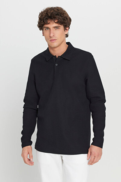 AC&Co / Altınyıldız Classics Чоловічий чорний 100% бавовняний Slim Fit вузький крій поло з жакардовим трикотажем