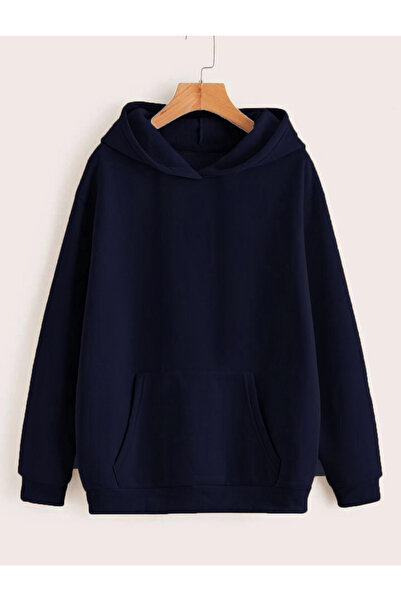 Relax family xf Men's Thick Navy Blue Hooded Three Thread Sweatshirt Hoodie Cotton