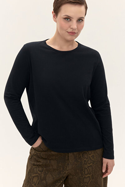 ELNOYA سويت شيرت أسود قصة فضفاضة أساسي بسيط بأكمام طويلة مريح للجنسين