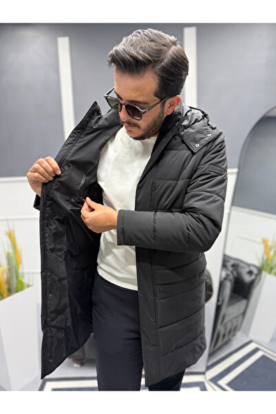 Avni Ceylan Men's Black Long Hooded Puffer Jacket