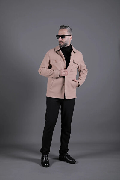 OHEPMODA Men's Cashmere Coat with Stitching Detail