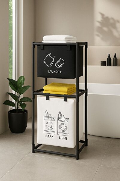 Bin shihoon سلة غسيل الملابس من طبقتين