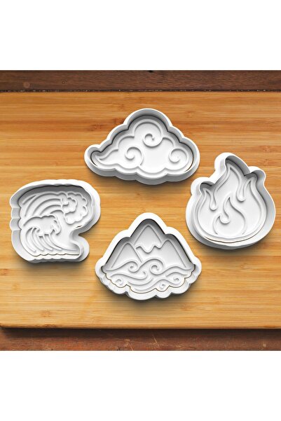 Hobist مجموعة من أربعة قوالب لصنع الكعك والعجين على شكل العناصر الأربعة: الهو...