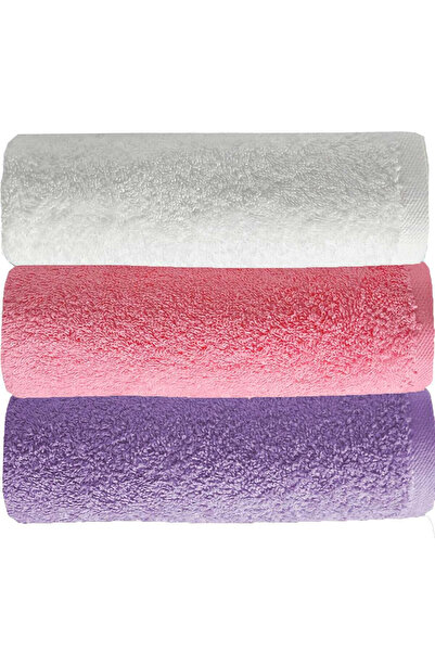 Mira Home مجموعة من 3 مناشف وجه ملونة سادة 100% قطن 50x90 سم أرجواني-وردي-أبيض