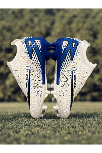 sinmm Αθλητικά παπούτσια ποδοσφαίρου για αγόρια με κάλτσες Crampon (Λευκό-Μπλε Χρώμα)--Filet-Garson..