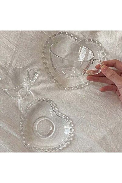 Generic Glass heart-shaped cup and saucer set – elegant romantic French design for serving coffee