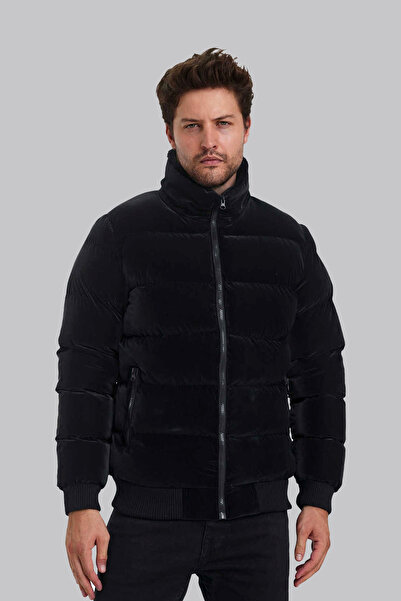 Slazenger 1013 Parlak Kadife Görünümlü Elyaf Dolgulu Erkek Mont – Siyah