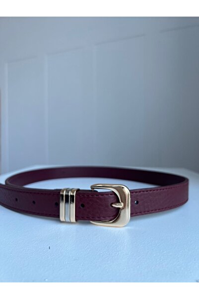 Eksibir Gold Tokalı Bordo Kadın Kemeri Elbise Kemeri Pantolon Kemeri