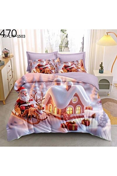Amigo Finet Cotton Christmas Bedding - Santa Claus in a Sleigh on the Street Lilac