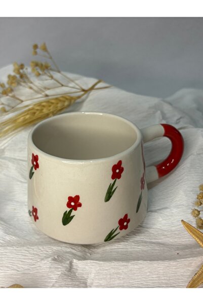 özre tasarım ÇİÇEK DESENLİ ÖZEL KABARTMALI EL İŞLEMELİ SERAMİK KUPA / BARDAK