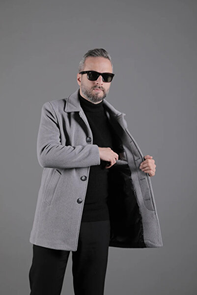 OHEPMODA Men's Cashmere Coat with Hidden Buttons