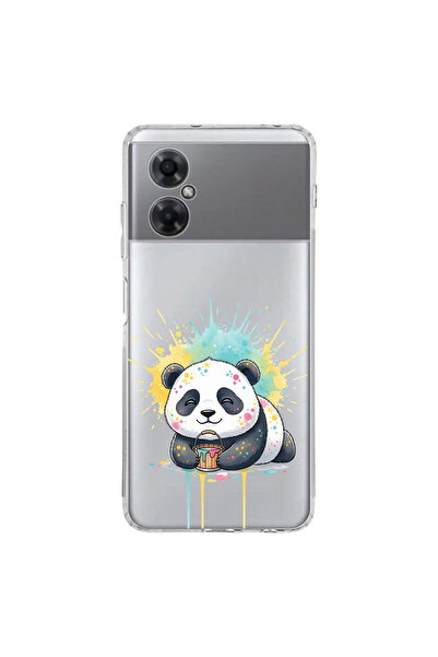PrintiFy Redmi Note 11R ile Uyumlu Splash Panda Tasarımlı Şeffaf Silikon Kılıf