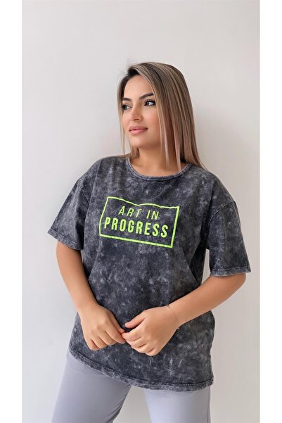 SEDA FİDAN BOUTIQUE تي شيرت Art In Progress قابل للغسل أنثراسايت