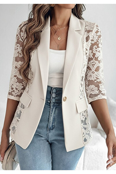 Little Visqon Atlas Kumaş Dantel Detaylı Truvakar Kol Blazer Ceket