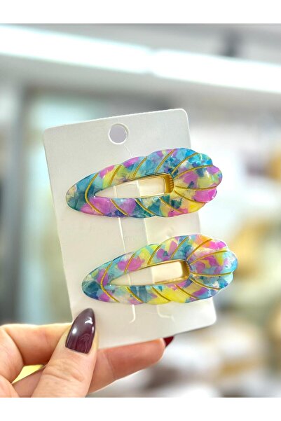 Madam Nora Model Acrylic Stylish Patterned Side Hair Clip | Set of 2 | Casual and Modern Hair Accessory