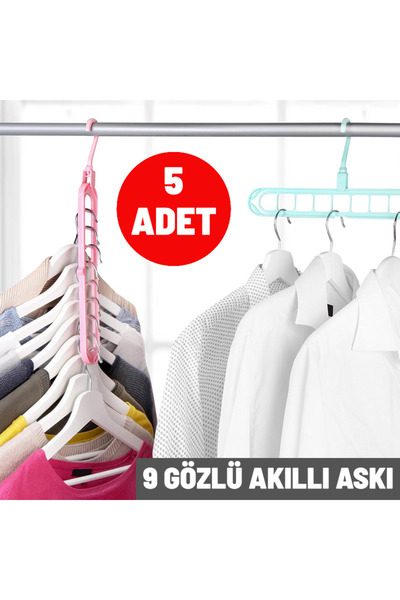 CocoVia ( 5 ADET ) Pratik Çok Fonksiyonlu 9 Gözlü Sihirli Akıllı Askı- 9 Bölm...