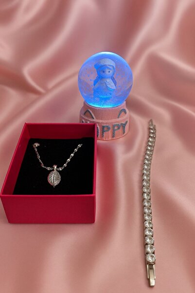 elovya Sevgiliye Arkadaşa Hediye Kutusu Doğum Günü Kolye Bileklik Kar Küresi