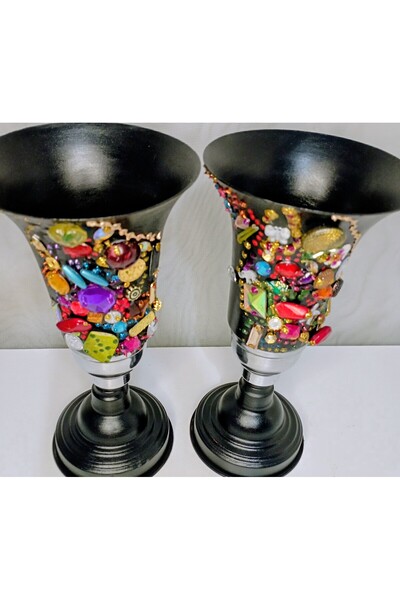 Happy tasarımlarr مزهرية كبيرة من المعدن الأسود للزينة، مثالية كهدية خطوبة.