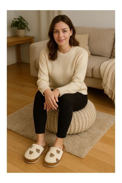 Motif Trend شباشب نسائية بنمط دمية الدب مصنوعة من القطيفة مع نعل حراري - ناعم...