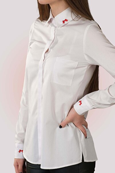 Suavette Hand-Embroidered Shirt with Red Bows in Bamboo and Cotton