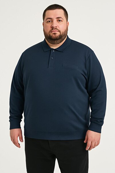 Ercan Plus Size Men's Polo Neck Long Sleeve Sweatshirt - 7417