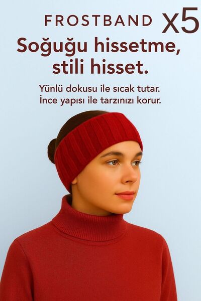 TrendMELO Frostband Series – Wool Headband-5 Pack Burgundy