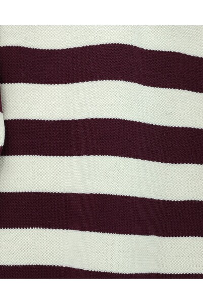 Modamorfo Half Turtleneck Collar Buttoned Thick Striped Knitwear Set - Burgundy