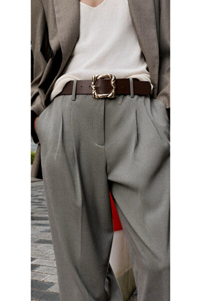 Eksibir Gold Tokalı Kahverengi Kadın Kemeri Elbise Kemeri Pantolon Kemeri