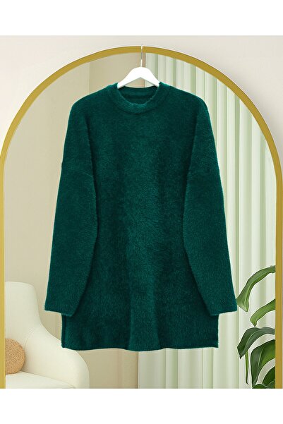 Modamorfo Bearded Long Loose Knitwear Tunic - Emerald