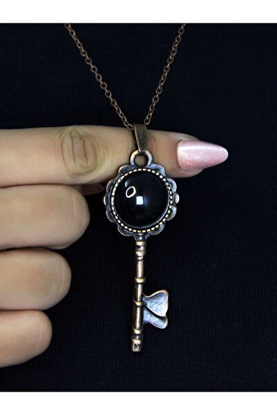 esha قلادة نسائية عتيقة من الحجر الطبيعي الأونيكس على شكل مفتاح euk35o