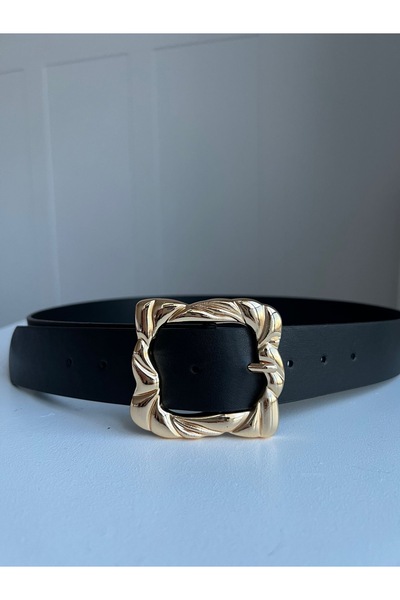 Eksibir Gold Tokalı Siyah Kadın Kemeri Elbise Kemeri Pantolon Kemeri