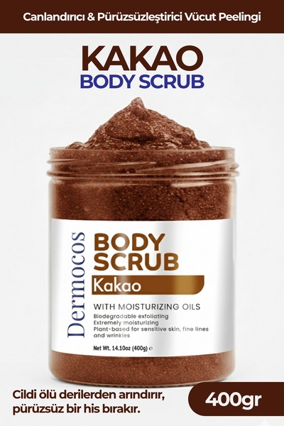 Dermocos Kakao Body Scrub 400g – Cildi Arındıran, Nemlendirici ve Besleyici T...
