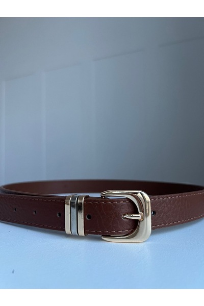 Eksibir Gold Tokalı Taba Rengi Kadın Kemeri Elbise Kemeri Pantolon Kemeri