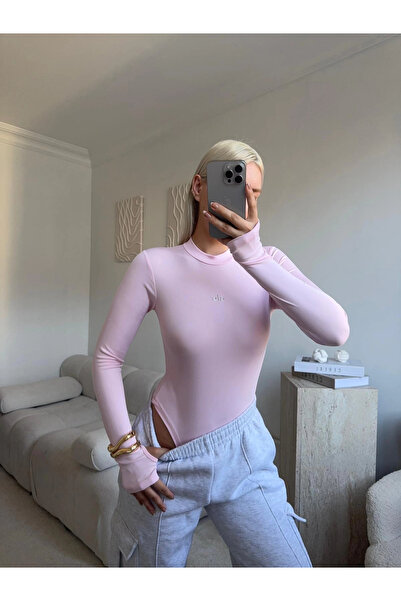 Zora Butik Yüksek Yaka Basic Bodysuit - PEMBE