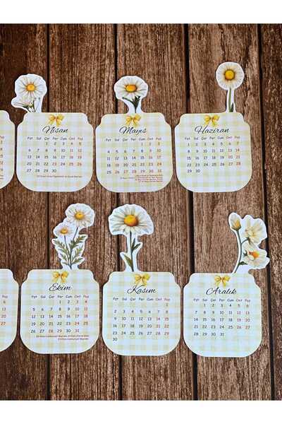 Sticker Ekspres 2026 Papatya Desenli Ahşap Standlı Özel Tasarım Takvim Çiçekli Masa Takvimi Hediye