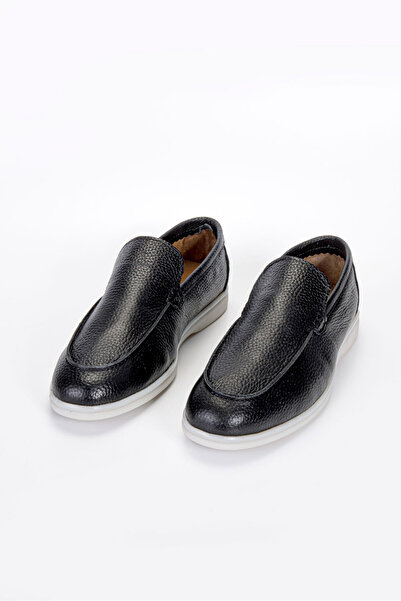 Vantaggio Loop Black 100% Genuine Leather Men's Loafer Shoes