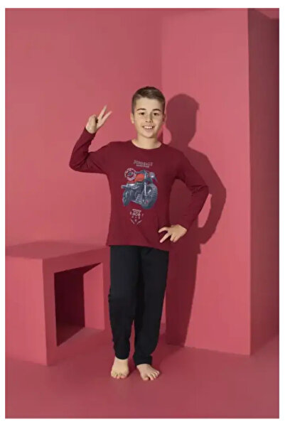 TOSKI Pijama Băieți,Mânecă Lungă si Pantaloni Lungi,motoretă, bordo
