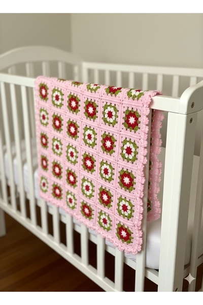 Home Hand-Knitted, Motif Pattern 100% Anti-Pilling Soft Textured Baby Blanket, Dimensions 75X75